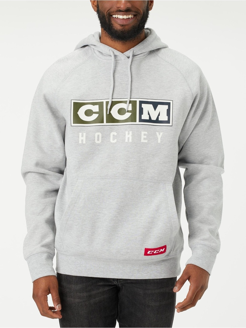 CCM Men’s Light Gray Hoodie with Olive and Navy Logo